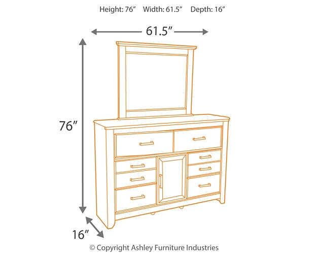 Juararo King Poster Bed with Mirrored Dresser, Chest and Nightstand