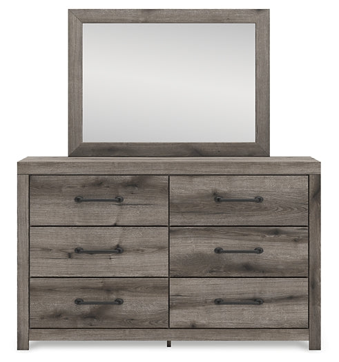 Graystorm Full Panel Bed with Storage with Mirrored Dresser and Nightstand