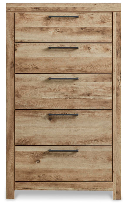 Hyanna King Panel Storage Bed, Dresser, Mirror, Chest and Nightstand
