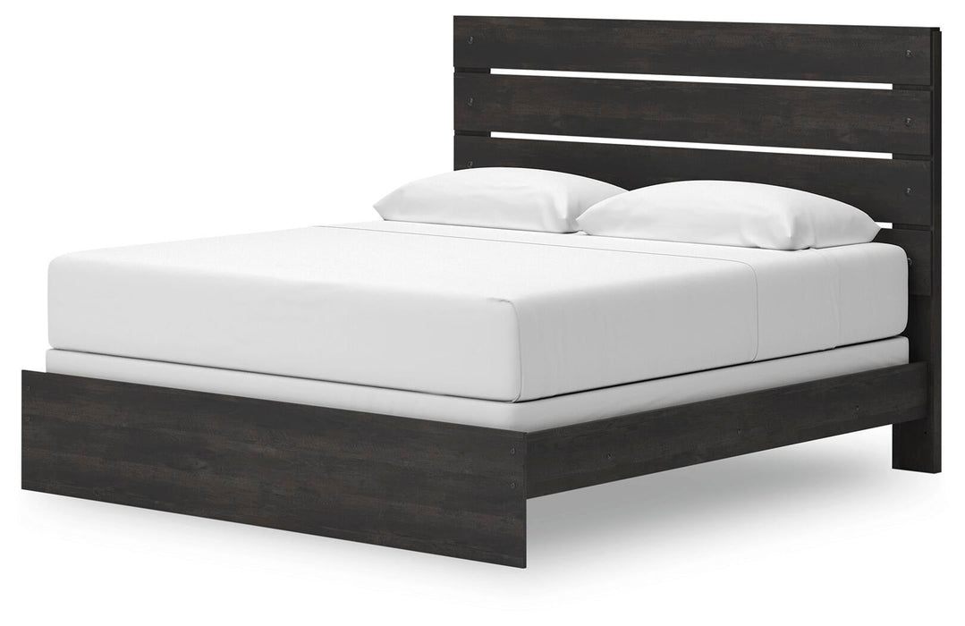 Hollivern King Panel Bed, Dresser, Mirror, Chest and Nightstand