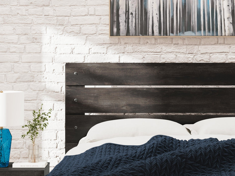 Hollivern King Panel Bed, Dresser, Mirror, Chest and Nightstand