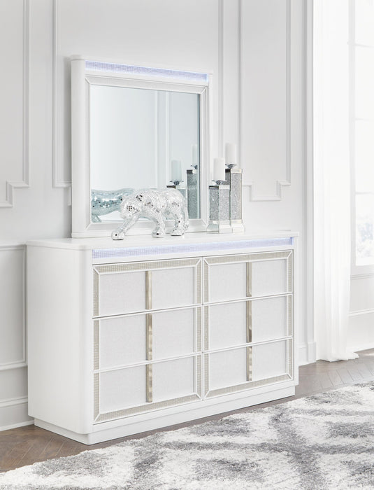 Chalanna King Upholstered Storage Bed, Dresser, Mirror, Chest and Nightstand