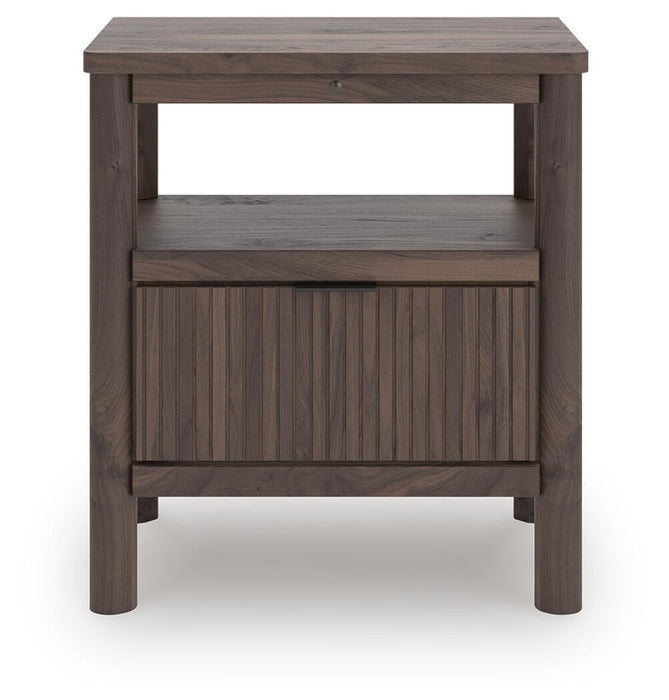 Pamytta Twin Upholstered Panel Platform Bed, Dresser, Mirror and Nightstand
