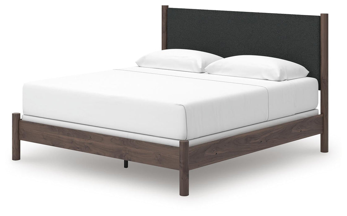 Pamytta King Upholstered Panel Bed, Dresser, Mirror and Nightstand