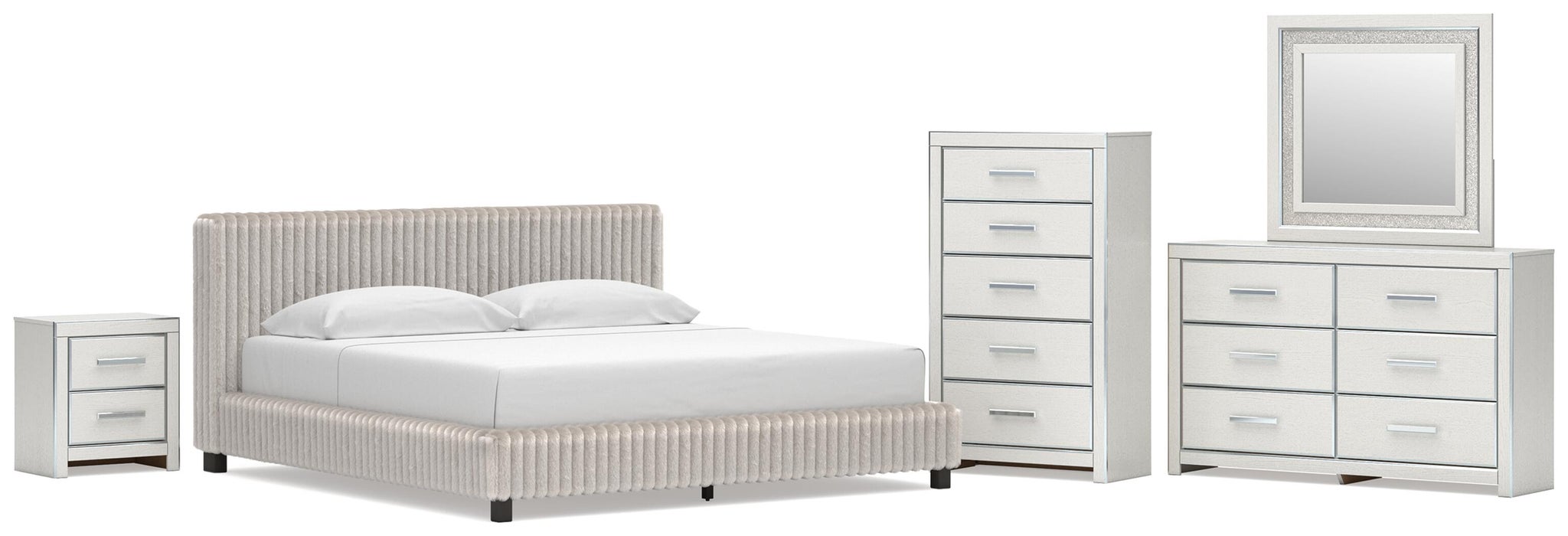 Zuraleus King Upholstered Bed, Dresser, Mirror, Chest and Nightstand